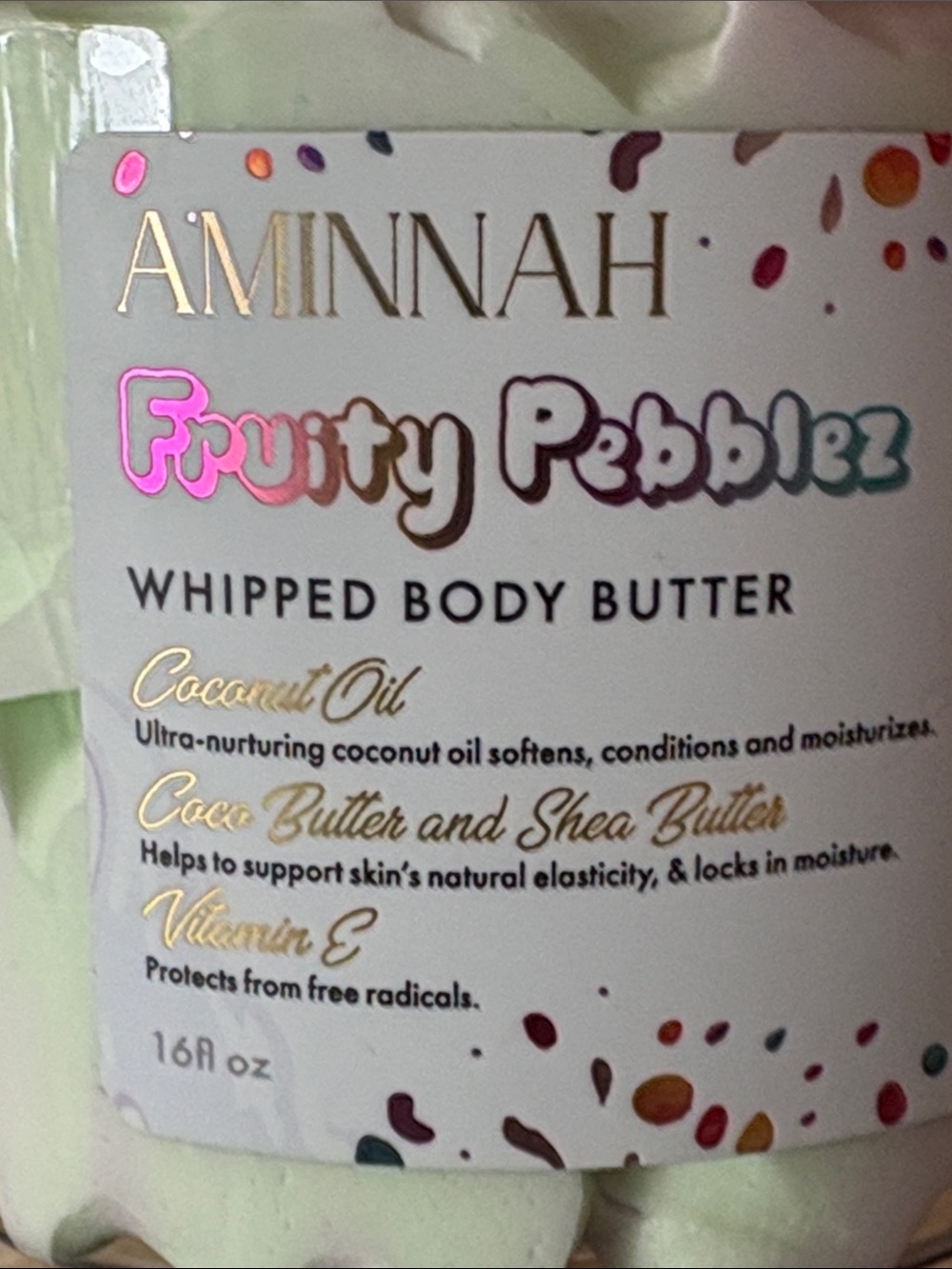 Aminnah Fruity Pebblez Whipped Body Butter Coconut Oil Vitamin C Shea 16 oz